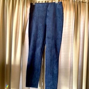 Blue faux suede pull on straight leg pants.